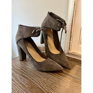 Marc Fisher Women's Gray Suede Pointed Toe Lace Up Pump Heels  SZ 8.5
